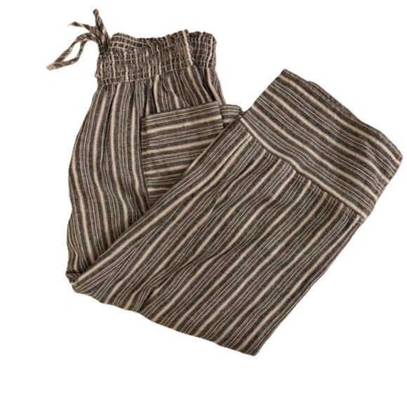 Westbound Pants - Westbound Striped Gray and White Cotton Blend Pull On Elastic Waist Pants, Small
